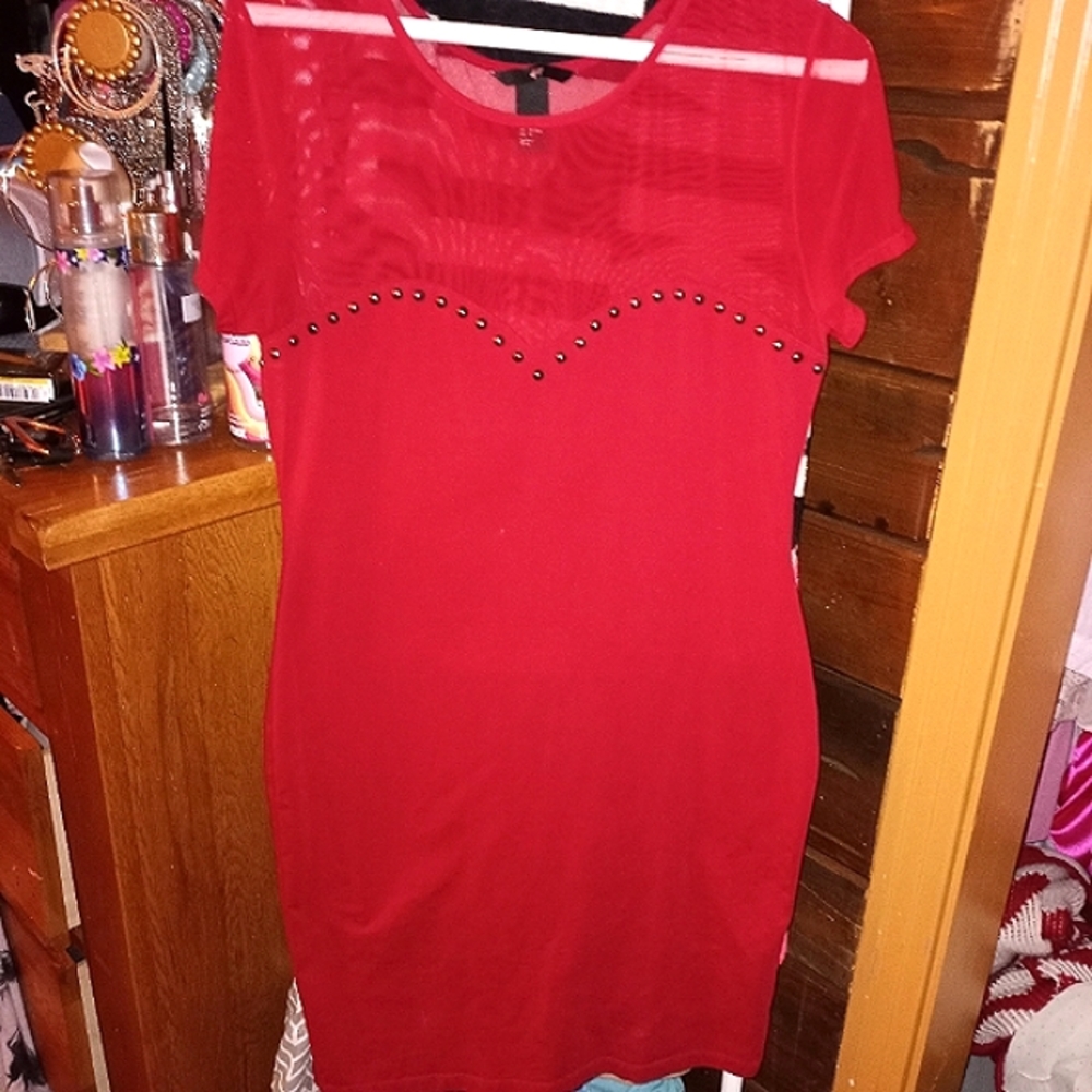 💕5 for 25$ Medium Red Sweetheart Neckline Studded Valentines Day Mini Dress
